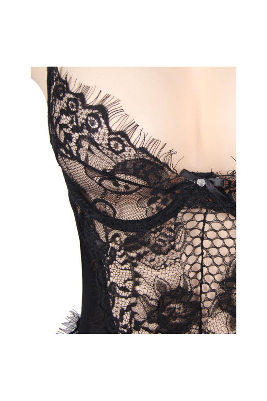 SUBBLIME - QUEEN PLUS PIZZO FLOREALE E TEDDY NERO CON FRANGE
