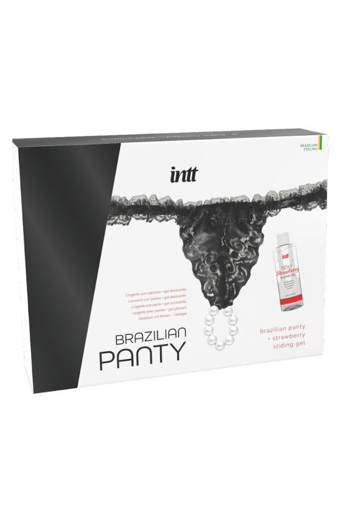 INTT RELEASES - SLIP NERO BRASILIANO CON PERLE E GEL LUBRIFICANTE 50 ML