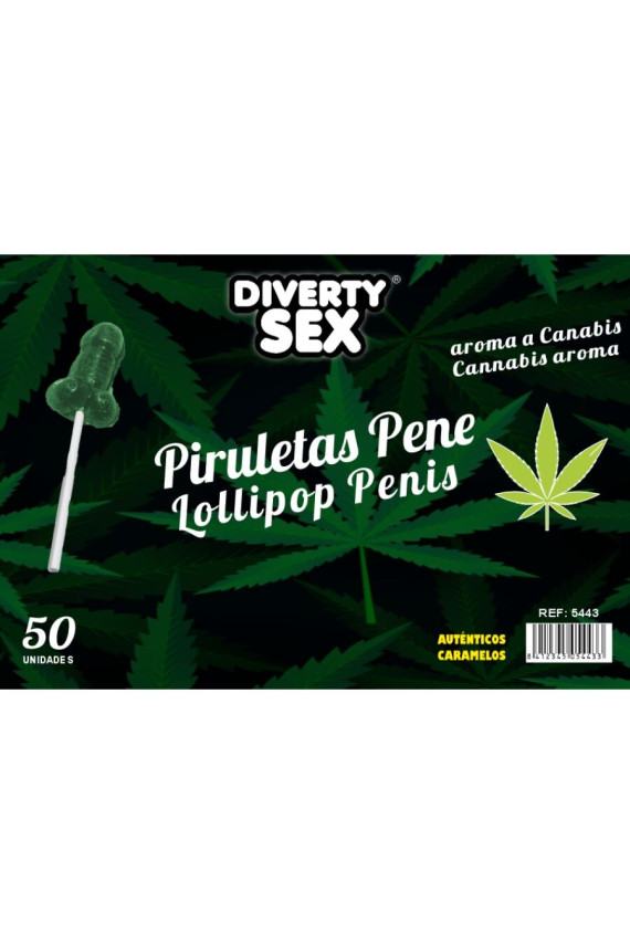 DIABLO GOLOSO - 50 LECCA-LECCA A FORMA DI PENE AROMA DI CANNABIS