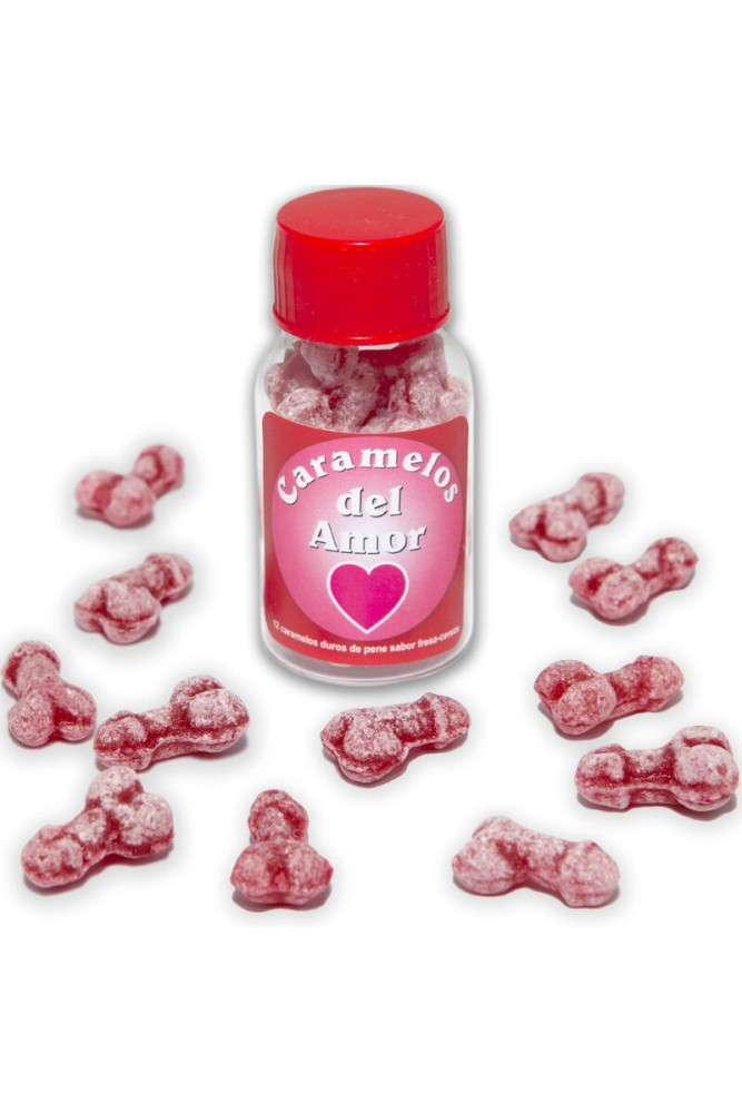 DIABLO PICANTE - 12 CARAMELLE DAMORE A FORMA DI PENE FRAGOLA/CILIEGIA