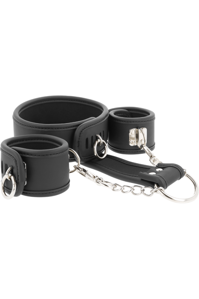 FETISH SUBMISSIVE - COLLANA E MANETTE IN PELLE VEGANA CON FODERA IN NOPRENE