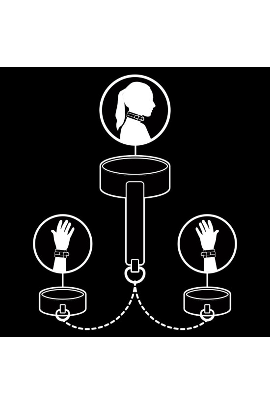 FETISH SUBMISSIVE - COLLANA E MANETTE IN PELLE VEGANA CON FODERA IN NOPRENE