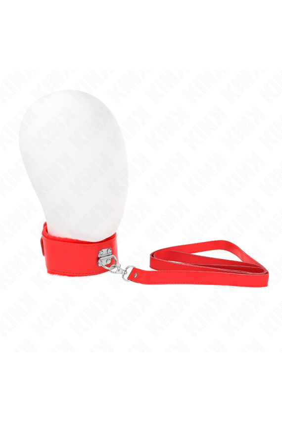 KINK - COLLANA CON GUINZAGLIO 116 CM CON BORCHIE IN ARGENTO MODELLO 4 ROSSO REGOLABILE 40-48 CM X 6 CM