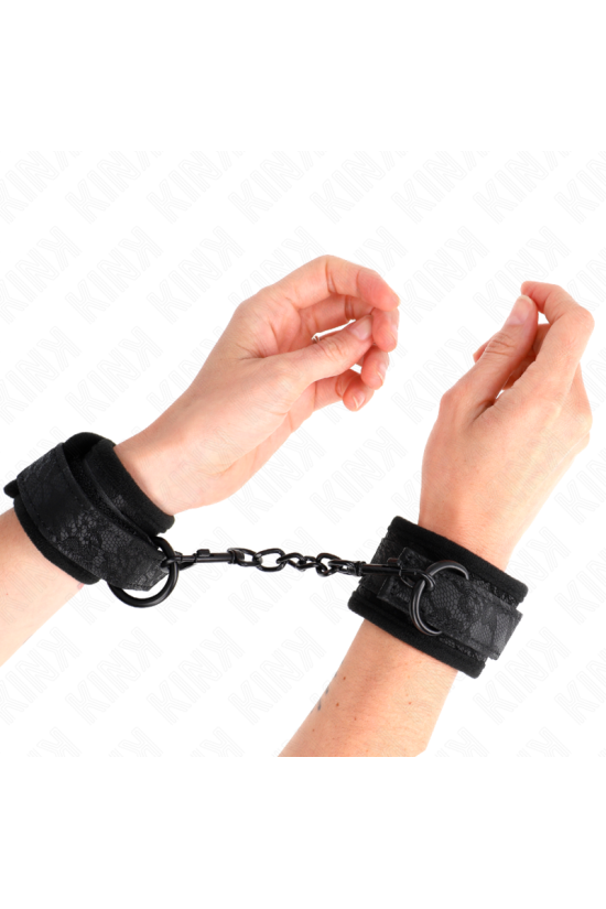 KINK - POLSI RICOPERTI DI PIZZO SCURO IN NEOPRENE REGOLABILE NERO 20-29 CM X 5 CM