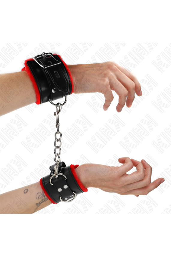 KINK - POLSINI IMBOTTITI IN PELLICCIA CON FORI QUADRI CINTURA ROSSA E NERA REGOLABILE 17-29 CM X 6 CM