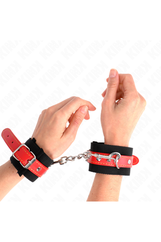 KINK - RESISTENZA DA POLSO IN NYLON NERO CON SIMILPELLE ROSSO REGOLABILE 19-24 CM X 5