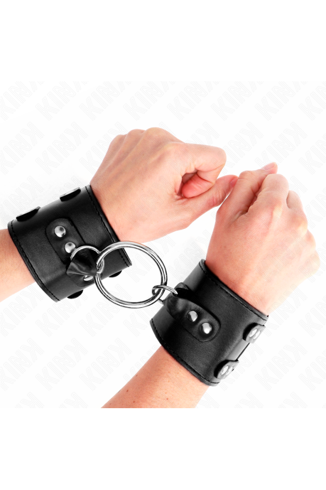 KINK - POLSO FISSO CON ANELLO E BORCHIE REGOLABILE NERO 17-22 CM X 6
