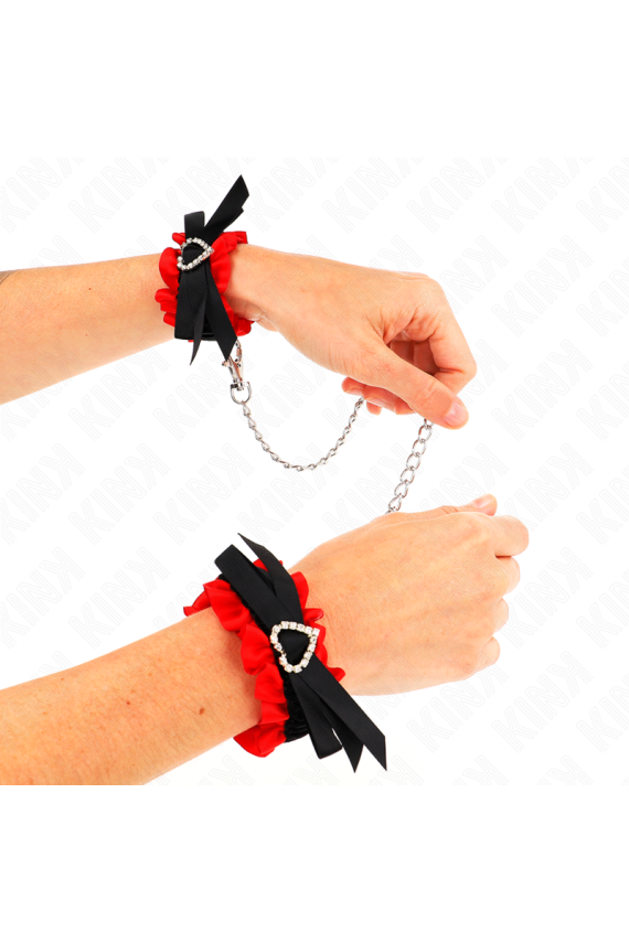 KINK - POLSO ELASTICO IN PIZZO DETTAGLI CUORE ROSSO REGOLABILE 22-35 CM