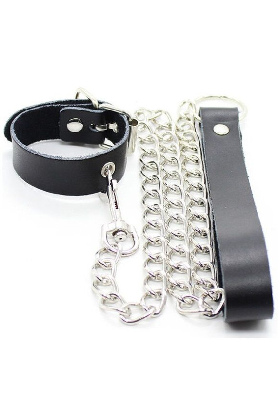 OHMAMA FETISH - COLLANA PER PENE E CINTURINO IN PELLE CON CATENA IN METALLO
