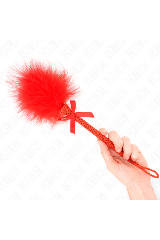 KINK - BACCHETTA IN CORDA DI NYLON CON PIUME TICKLE E FIOCCO ROSSO 25 CM