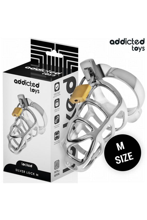 ADDICTED TOYS LOCKED - GABBIA PER PENE CON SERRATURA IN ARGENTO TAGLIA M