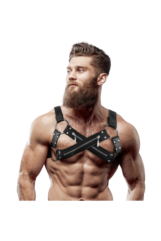 FETISH SUBMISSIVE ATTITUDE - IMBRACATURA BULLDOG IN NEOPRENE REGOLABILE CON CERNIERE PER UOMINI