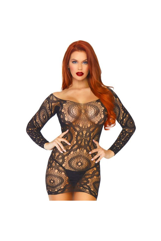 LEG AVENUE - MINI ABITO IN PIZZO MANICHE LUNGHE TAGLIA UNICA