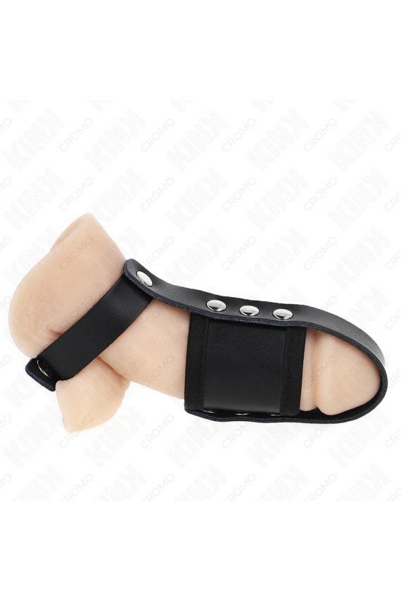 KINK - ANELLO PER GABBIA PER PENE IN PELLE CON CINTURINO DIVISORE PER PALLINE RIVESTITO REGOLABILE