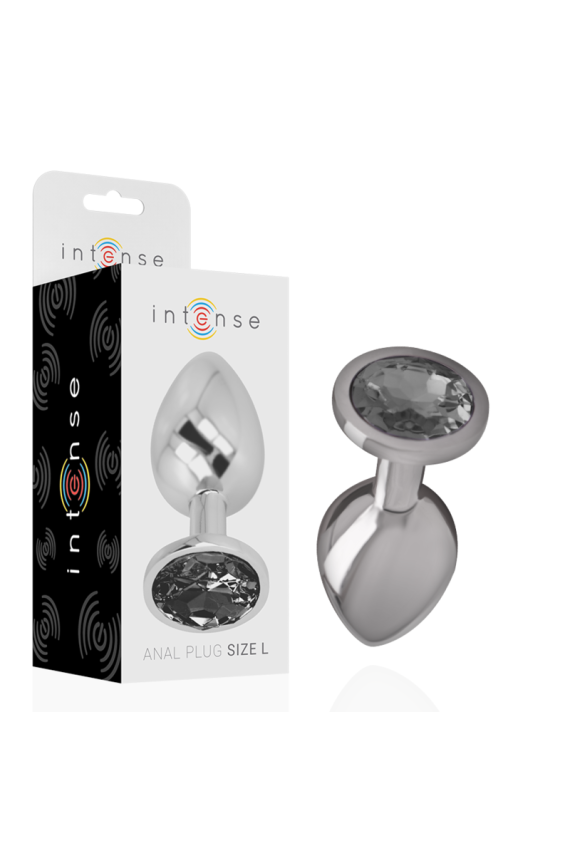 INTENSE - PLUG ANALE IN METALLO ALLUMINIO CON VETRO NERO TAGLIA L