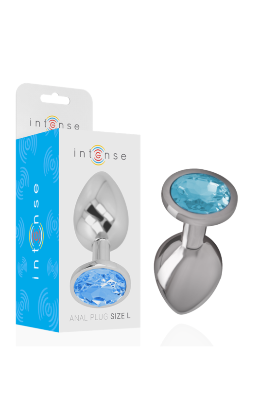 INTENSE - PLUG ANALE IN METALLO ALLUMINIO CON CRISTALLO BLU TAGLIA L