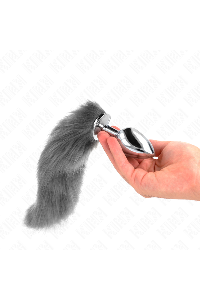 KINK - PLUG ANALE L 10 X 4 CM CON CODA SINTETICA 40 CM GRIGIO E BIANCO