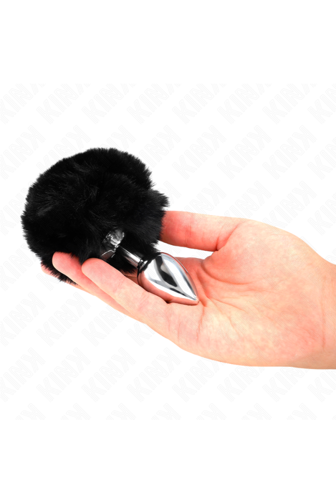 KINK - SPINA IN ACCIAIO INOSSIDABILE 7 x 3 CM CON CODA DI CONIGLIO IN ECOPELLICCIA NERA 8 CM