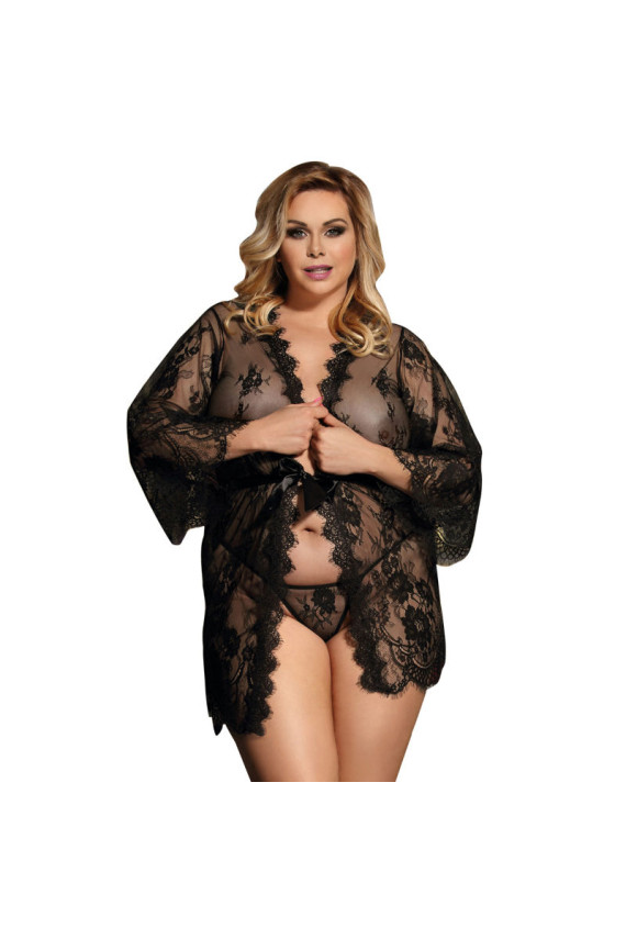 SUBBLIME - QUEEN PLUS LACE PEIGNOIR MANICHE SVASATE