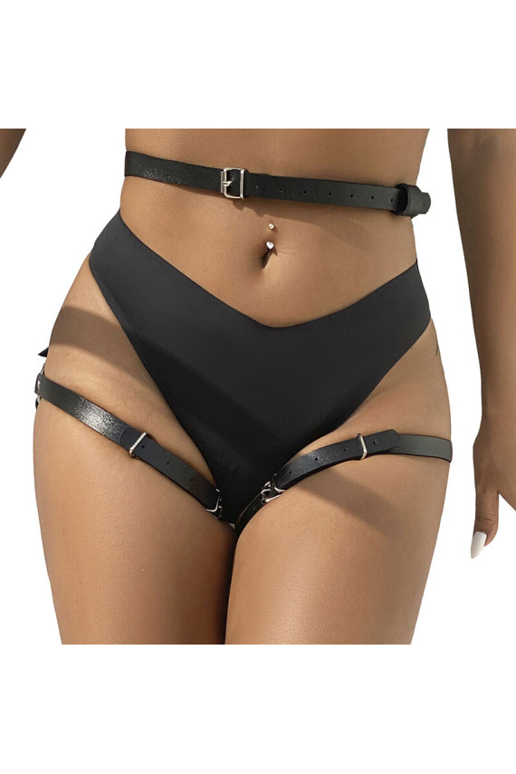 SUBBLIME - PETTORINA IN VITA E GAMBE IN PELLE NERA TAGLIA UNICA