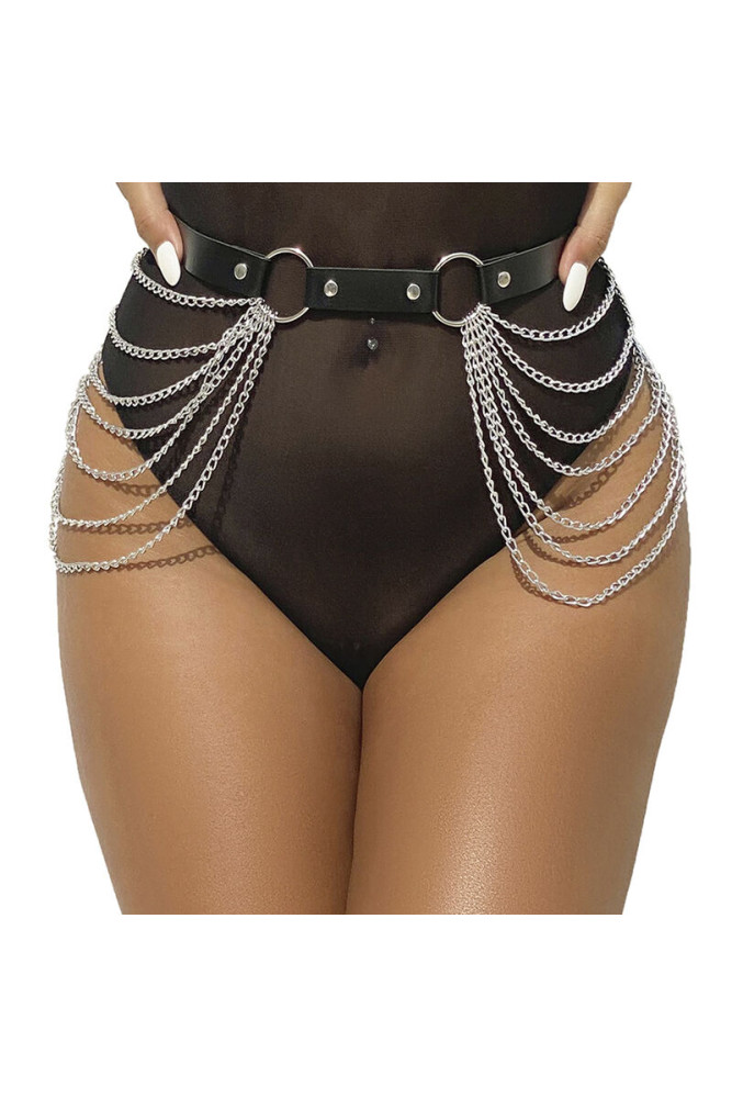 SUBBLIME - CINTURA CON CATENA IN PELLE NERA TAGLIA UNICA