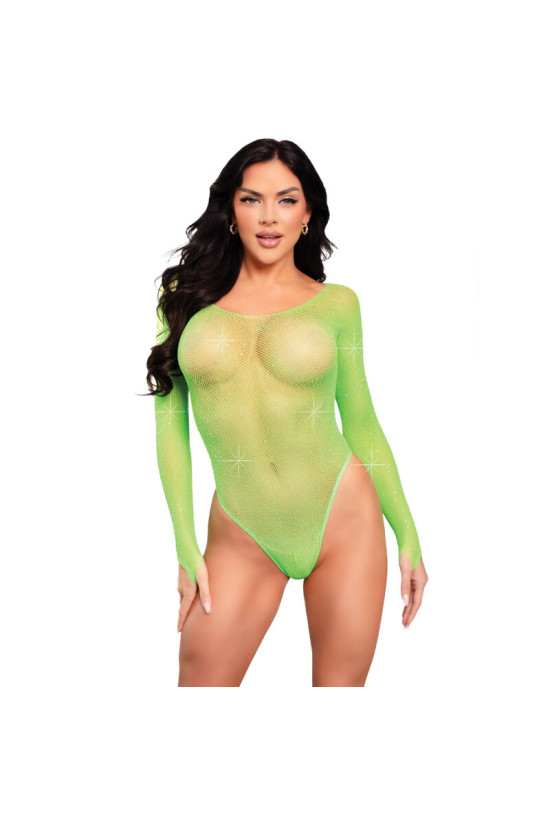 LEG AVENUE - BODY MANICA LUNGA CRISTALLIZZATO VERDE