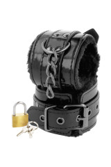 DARKNESS - MANETTE NERE REGOLABILI IN PELLE CON LUCCHETTO