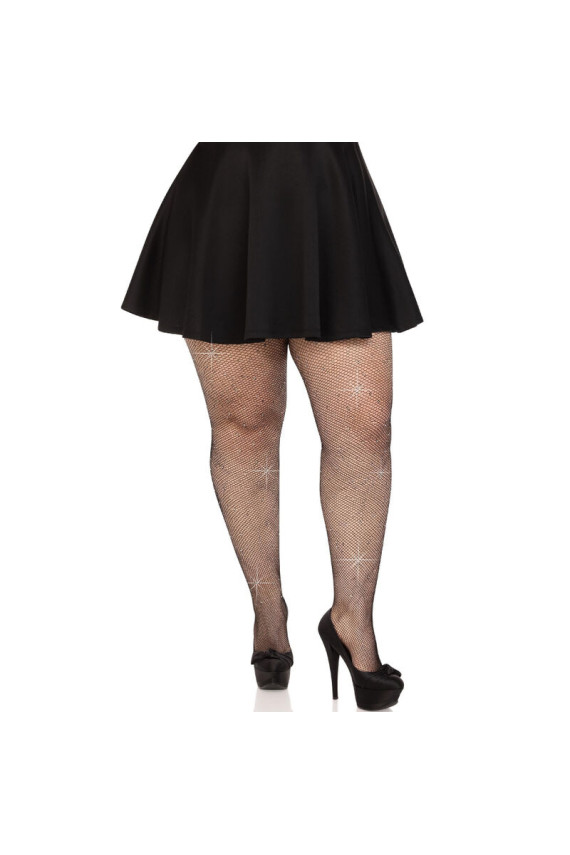 LEG AVENUE - CALZE A RETE CRISTALLIZZATA NERE TAGLIE FORTI