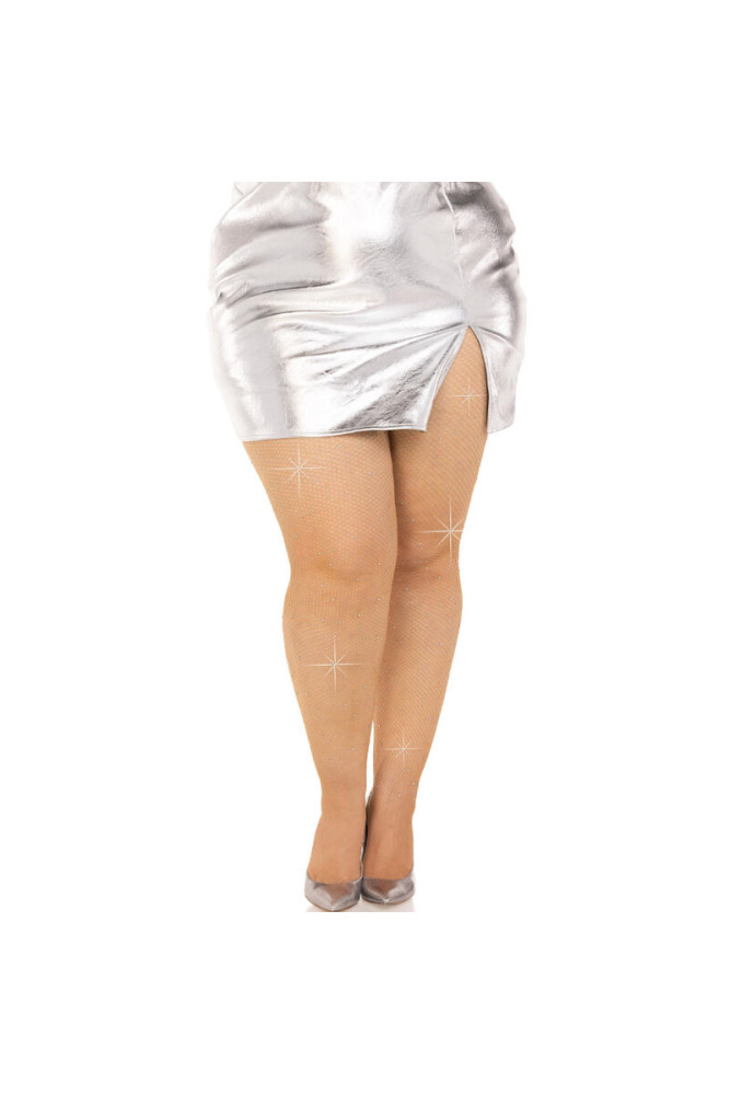 LEG AVENUE - CALZE A RETE CRISTALLIZZATA CARAMEL TAGLIA FORTE