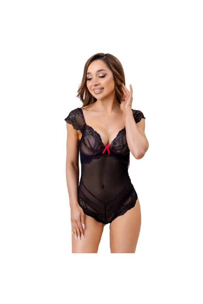 LIVCO CORSETTI FASHION - EVELYN LC 20243 BODY CON PROFILI IN PIZZO E TRASPARENZE NERO S/M