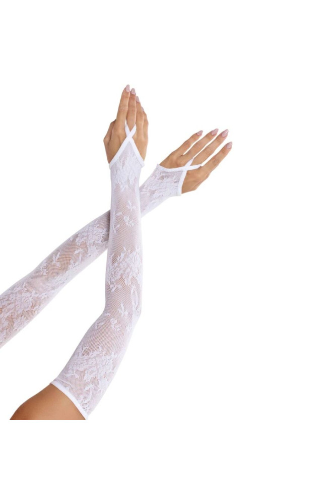 LEG AVENUE - GUANTI SCALDA MANICOTTI IN PIZZO FLOREALE EXTRA LUNGHI BIANCHI