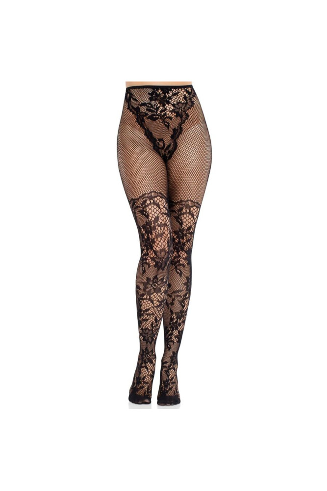LEG AVENUE - CALZE IN PIZZO DAHLIA CON DETTAGLIO A RETE NERE