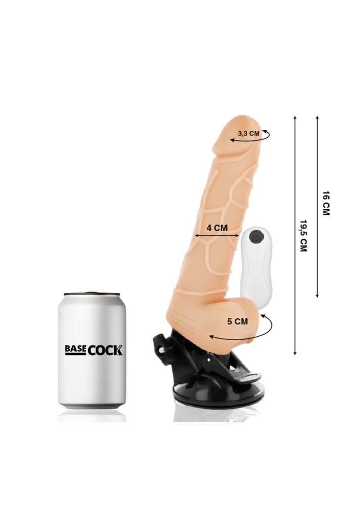 BASECOCK - VIBRATORE REALISTICO TELECOMANDO NATURALE CON TESTICOLI 19.5 CM -O- 4 CM