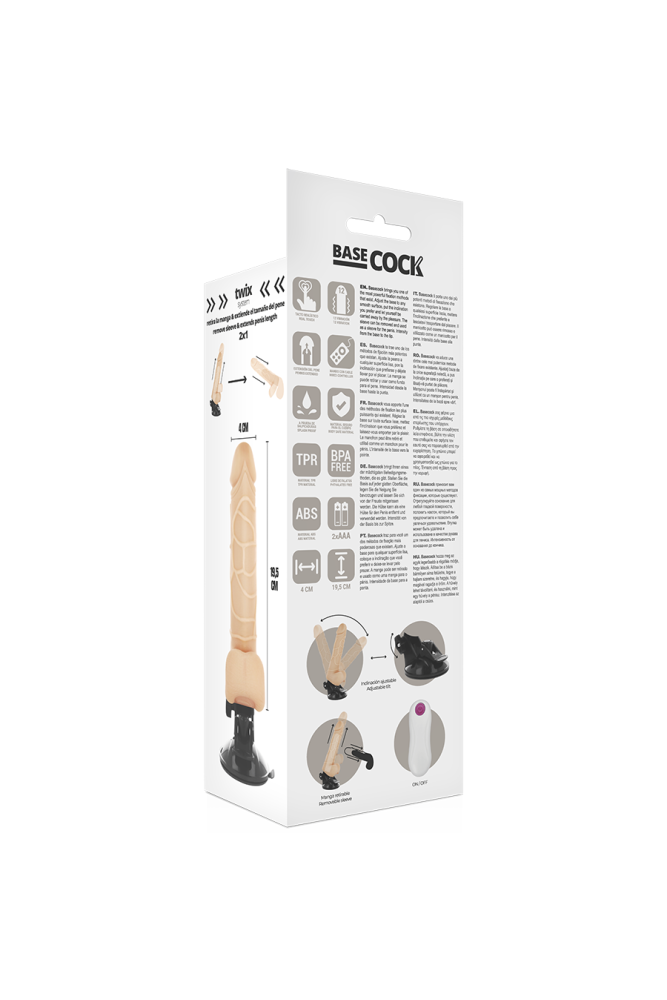 BASECOCK - VIBRATORE REALISTICO TELECOMANDO NATURALE CON TESTICOLI 19.5 CM -O- 4 CM