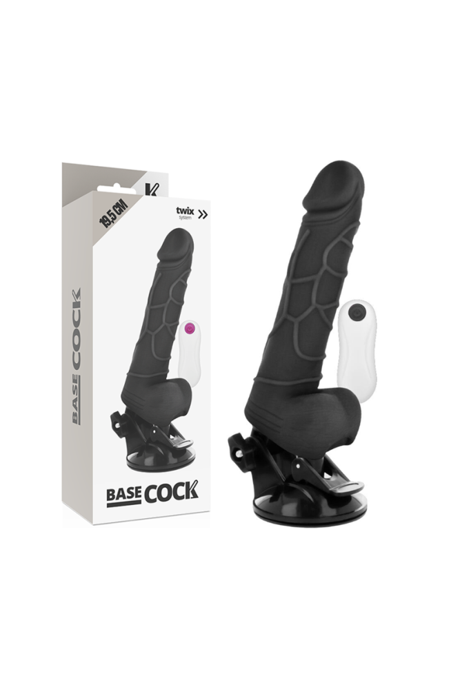 BASECOCK - VIBRATORE REALISTICO TELECOMANDO NERO CON TESTICOLI 19.5 CM -O- 4 CM