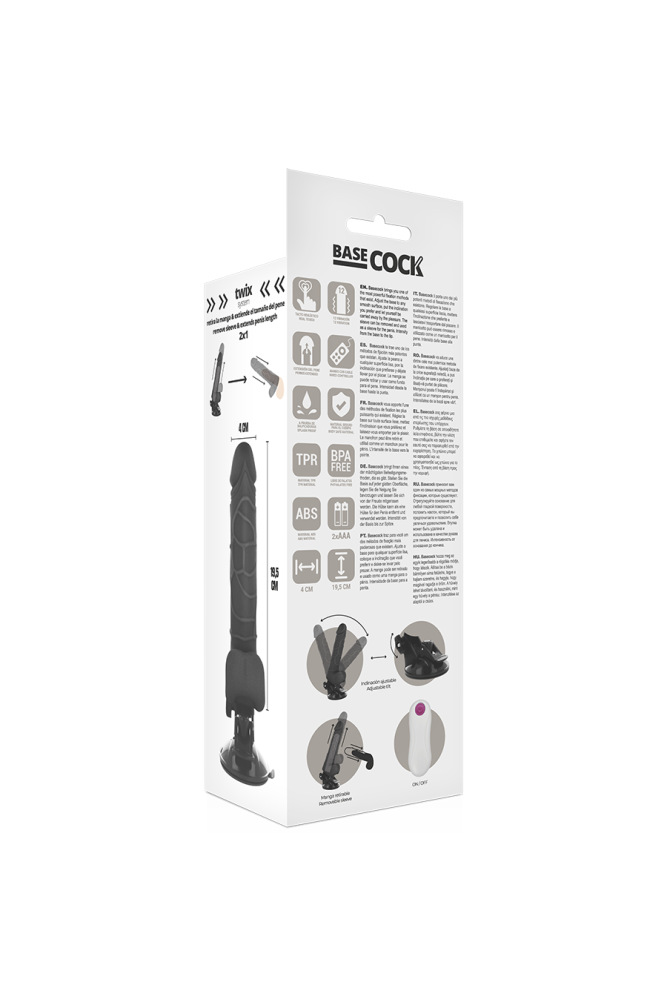 BASECOCK - VIBRATORE REALISTICO TELECOMANDO NERO CON TESTICOLI 19.5 CM -O- 4 CM