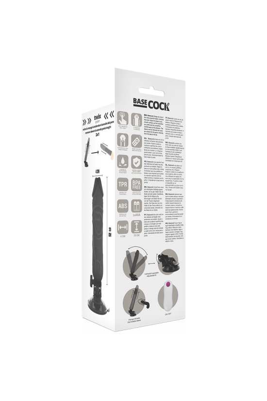 BASECOCK - VIBRATORE REALISTICO TELECOMANDO NERO 20 CM -O- 4 CM