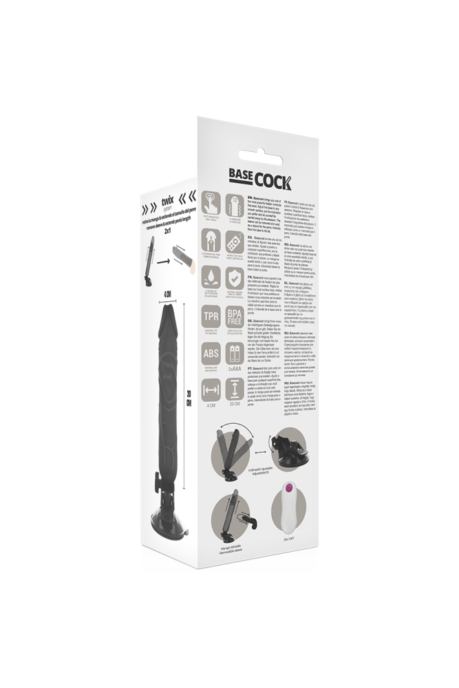 BASECOCK - VIBRATORE REALISTICO TELECOMANDO NERO 20 CM -O- 4 CM